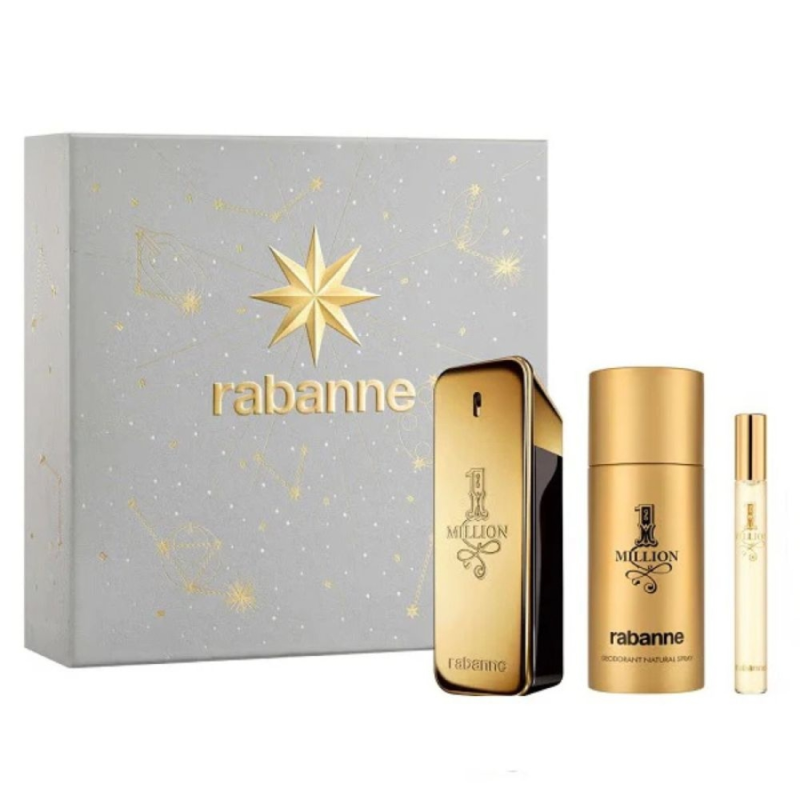 Paco Rabanne 1 Million Gift Set 3 Pieces 3.4oz & 10ml Eau de Toilette Spray + 2.5oz Deodorant Stick (Men)