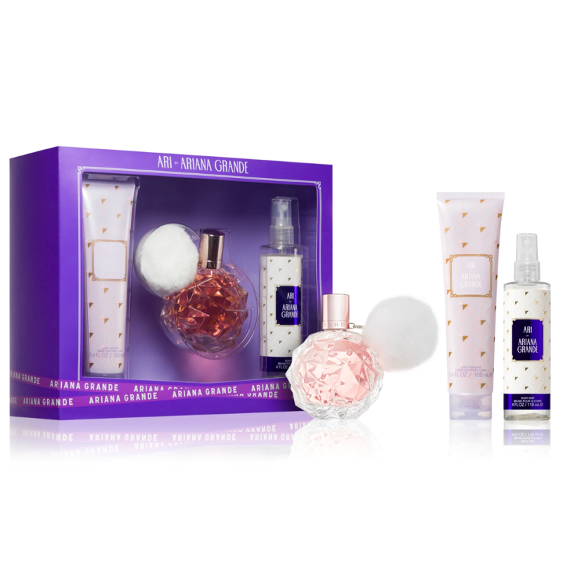 Ariana Grande Ari Gift Set 3 Pieces – EDP Spray 3.4 oz + Body Souffle 3.4 oz + Body Mist 4.0 oz (Women)