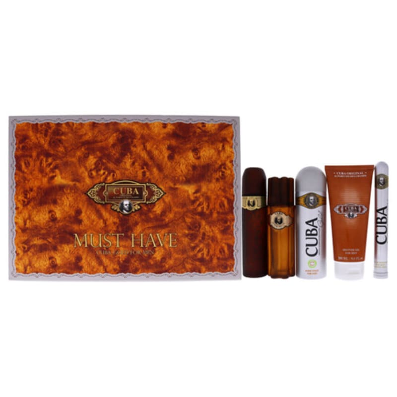 Cuba Gold Gift Set 5 Pieces – EDT 3.4 oz + EDT 1.17 oz + After Shave Spray 3.4 oz + Shower Gel 6.7 oz + Deodorant Spray 6.7 oz (Men)